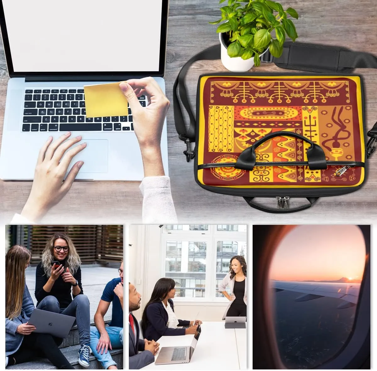 Retro Animal Paw Prints Laptop Shoulder Messenger Bag Waterproof Laptop Briefcase with Handle and Padded Strap Case Sleeve