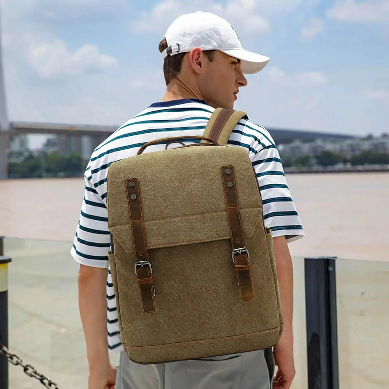 Retro Canvas Business Backpack Men Laptop Rucksack Daily Casual Daypacks Internal Frame Backpacks Hiking Backpack Travel Essentials Trekking Rucksack Brown