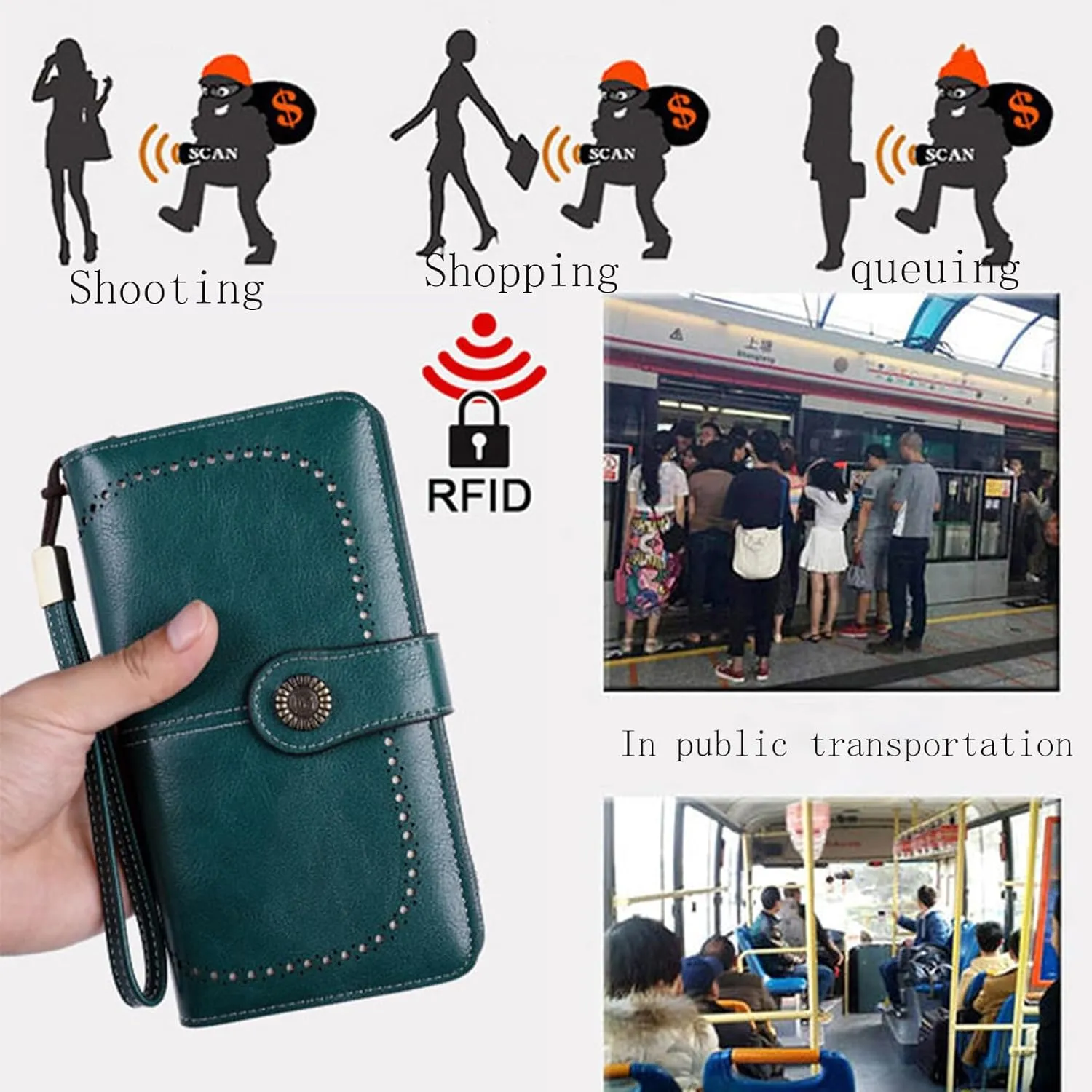 Rfid Wallet Women,2024 New Leather Wallet Women Wristlet,Bifold Rfid Blocking Large Capacity Zip Around Clutch Purses Credit Card Wallet,Travel Wallet for Mom Ladies Women Girls