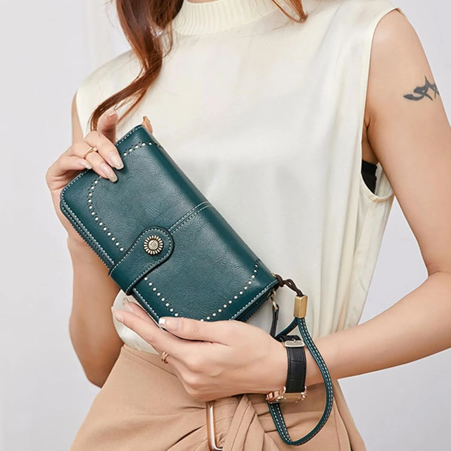 Rfid Wallet Women,2024 New Leather Wallet Women Wristlet,Bifold Rfid Blocking Large Capacity Zip Around Clutch Purses Credit Card Wallet,Travel Wallet for Mom Ladies Women Girls
