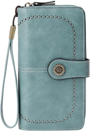 Rfid Wallet Women,Leather Wallet Women Wristlet,Bifold Zip Around Rfid Blocking Large Capacity Clutch Purses Credit Card Wallet,Travel Wallet for Ladies Mom Girls Women