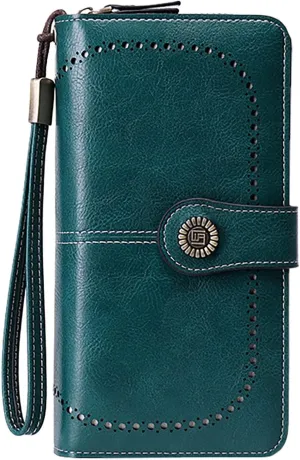 Rfid Wallet Women,Leather Wallet Women Wristlet,Rfid Blocking Large Capacity Zip Around Bifold Credit Card Wallet Clutch Purses,Travel Wallet for Girls Mom Women Ladies
