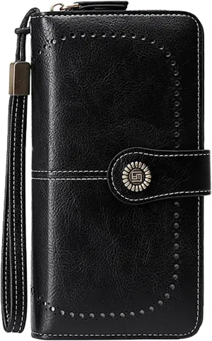 Rfid Wallet Women,Leather Wallet Wristlet for Women,Large Capacity Zip Around Bifold Rfid Blocking Clutch Purses Credit Card Wallet,Travel Wallet for Mom Women Girls Ladies