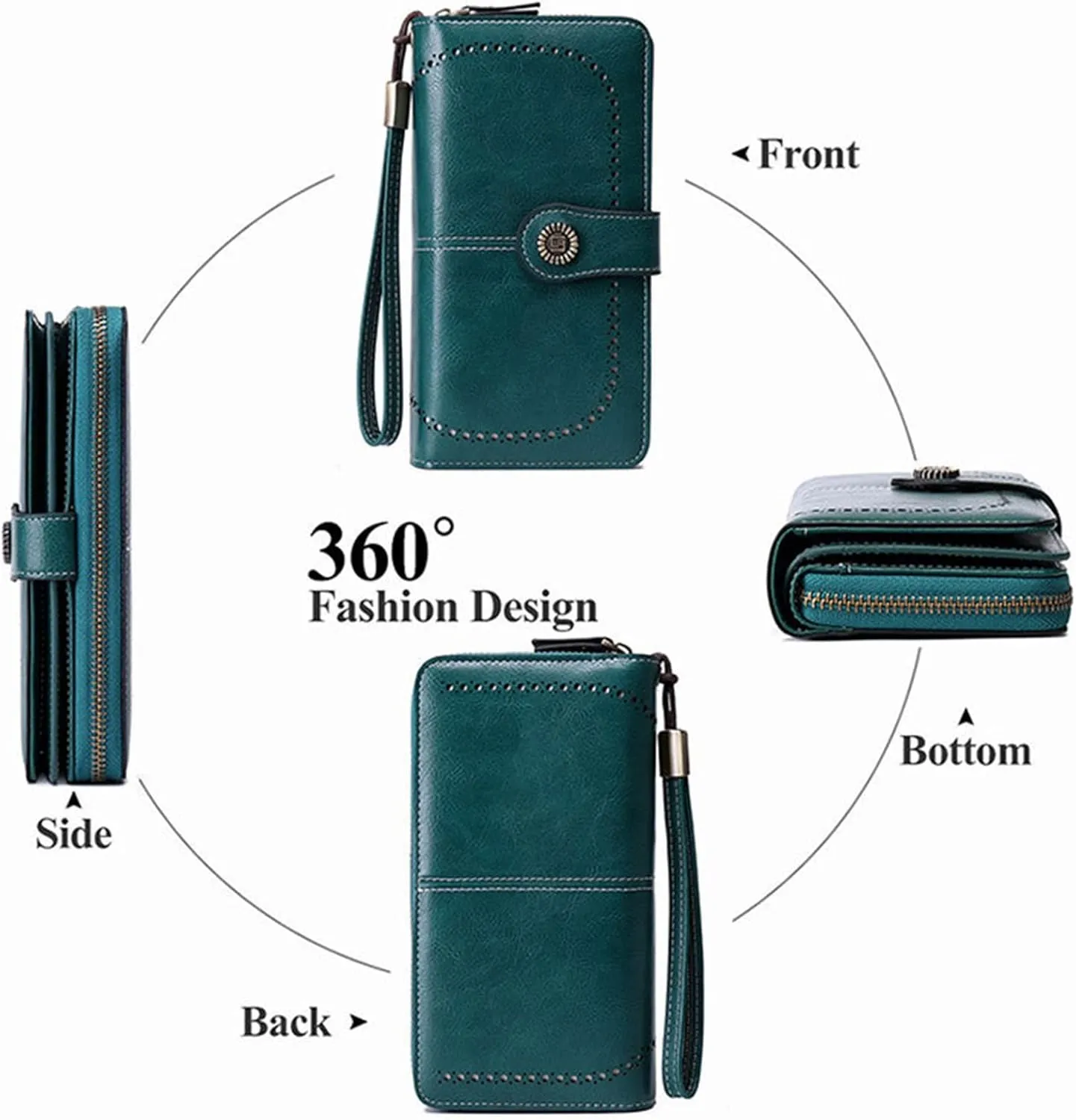 Rfid Wallet Women,Leather Wristlet Wallets for Women,Bifold Rfid Blocking Large Capacity Zip Around Clutch Purses Credit Card Holder,Travel Wallet for Girls Mom Women Ladies, Brown
