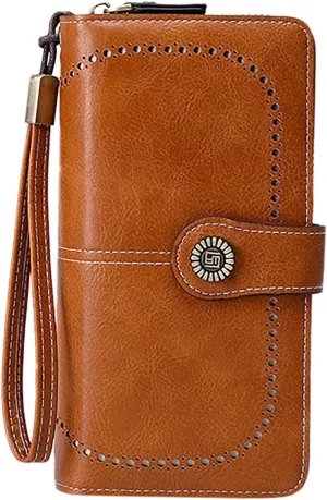 Rfid Wallet Women,Leather Wristlet Wallets for Women,Rfid Blocking Bifold Zip Around Large Capacity Credit Card Wallet Clutch Purses,Travel Wallet for Mom Women Girls Ladies