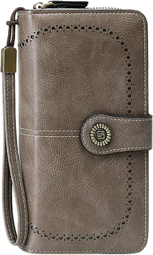Rfid Wallet Women,Leather Wristlet Wallets for Women,Rfid Blocking Bifold Zip Around Large Capacity Credit Card Wallet Clutch Purses,Travel Wallet for Mom Women Girls Ladies