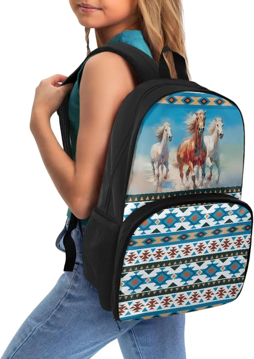 Rnyleeg Aztec Horse Pattern Insulated Cooler Lunch Box Laptop Backpack Travel Daypack Soft Shoulder Bag Lunch Bag Backpack School Bag Bookbags Rucksacks for Boys