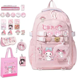 Roffatide Anime Kawaii Backpack with 12 Pcs Accessories Cartoon Travel Aesthetic New Semester Gifts Bag with Cute Pins Anti-Theft Laptop Backpack Travel Hiking Daypacks Rucksack