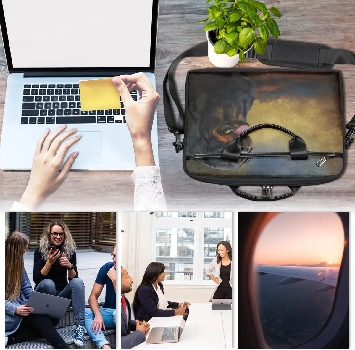 Rose Print Laptop Shoulder Messenger Bag Waterproof Laptop Briefcase with Handle and Padded Strap Case Sleeve