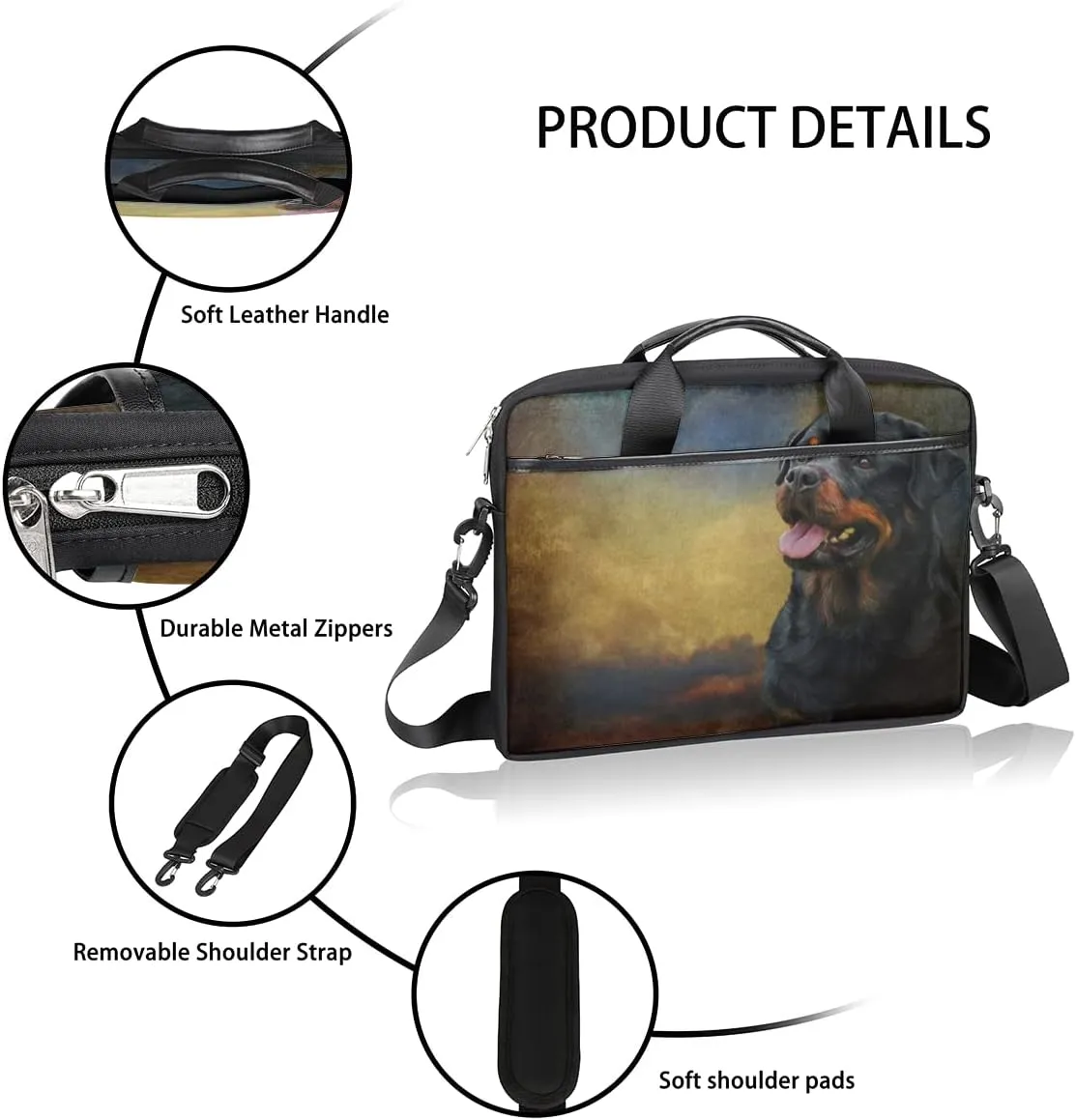 Rose Print Laptop Shoulder Messenger Bag Waterproof Laptop Briefcase with Handle and Padded Strap Case Sleeve