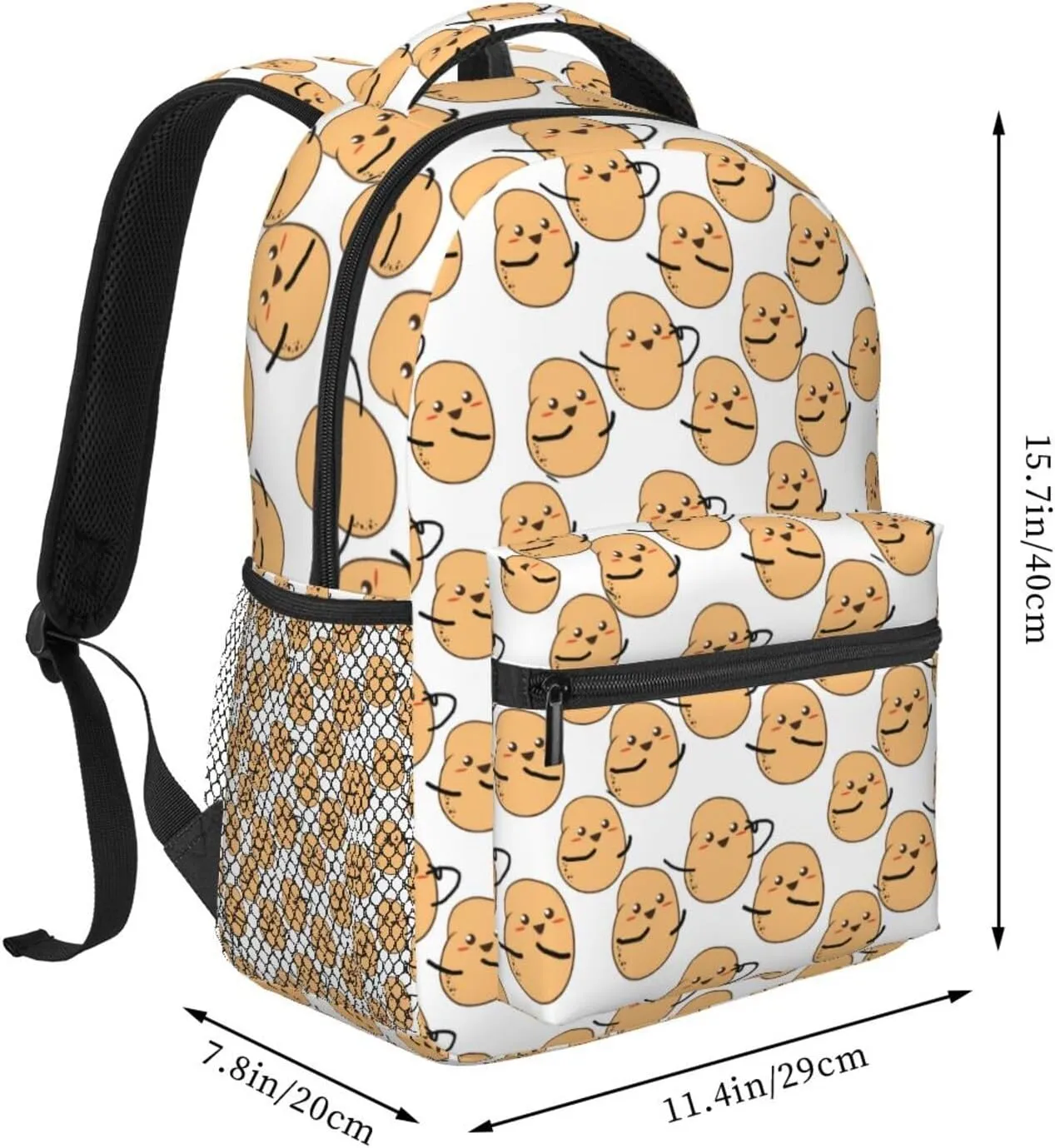 Rucksacks Multipurpose Anti-Theft Big Capacity Bookbag - I'M A Potato Cute Potatoes White Travel Hiking & Camping Rucksack With Padded Straps, Pattern 1865