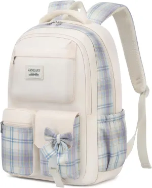 Schoolbag for Teen Girls, Cute Book Bag Backpack with 17.3in Laptop Compartment for Big Student Women College Mochilas Escolares para Nias (Beige)