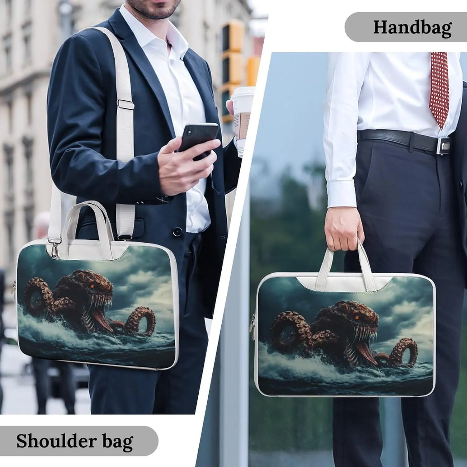 Sea Monster Monstrous Tentacles Leather Bag Laptop Case Slim Water Resistant Computer Bags with Handle Briefcase for Work