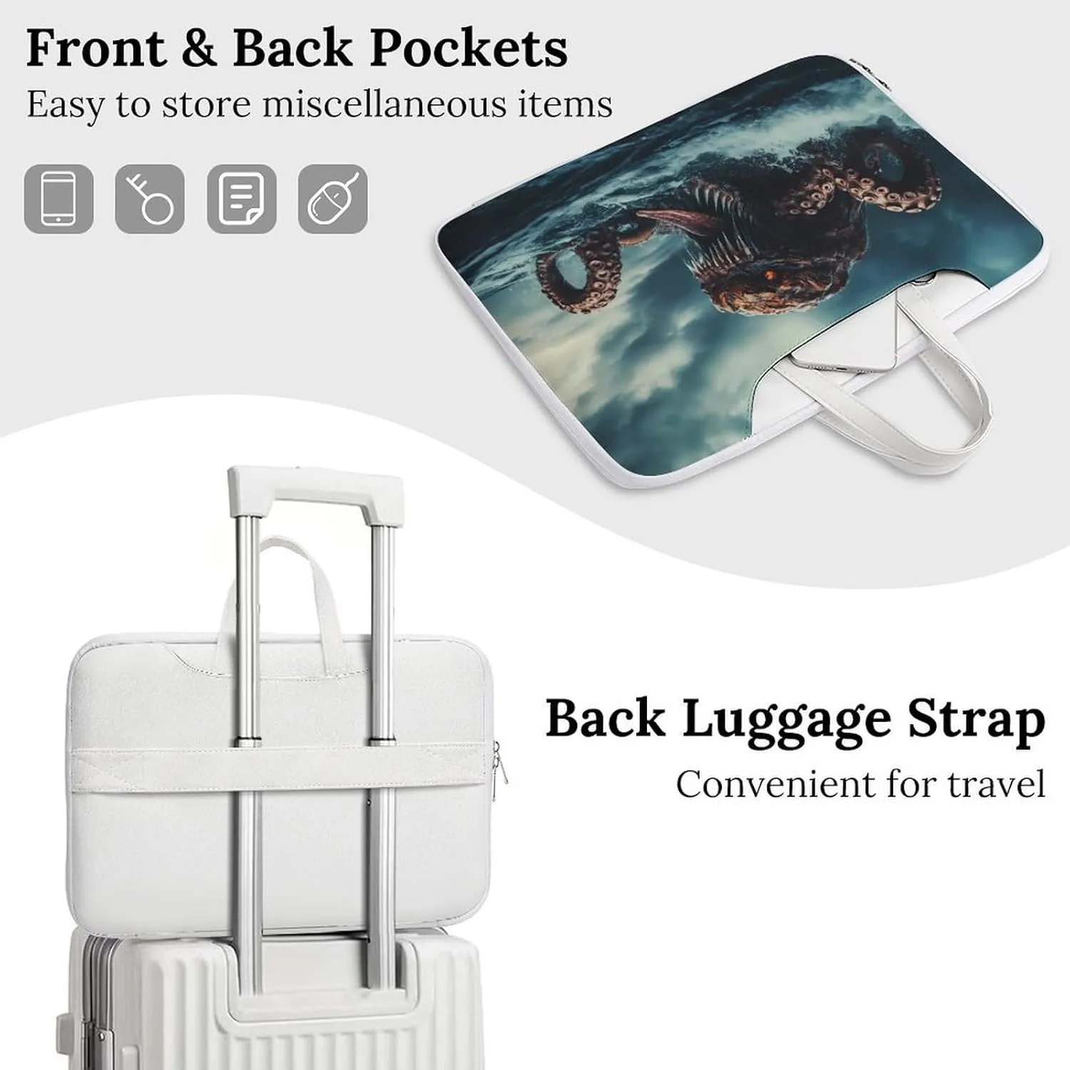 Sea Monster Monstrous Tentacles Leather Bag Laptop Case Slim Water Resistant Computer Bags with Handle Briefcase for Work