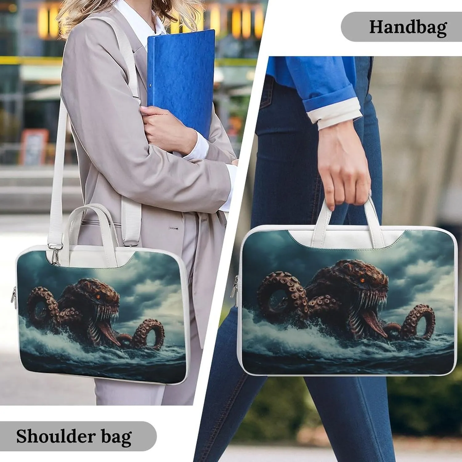 Sea Monster Monstrous Tentacles Leather Bag Laptop Case Slim Water Resistant Computer Bags with Handle Briefcase for Work
