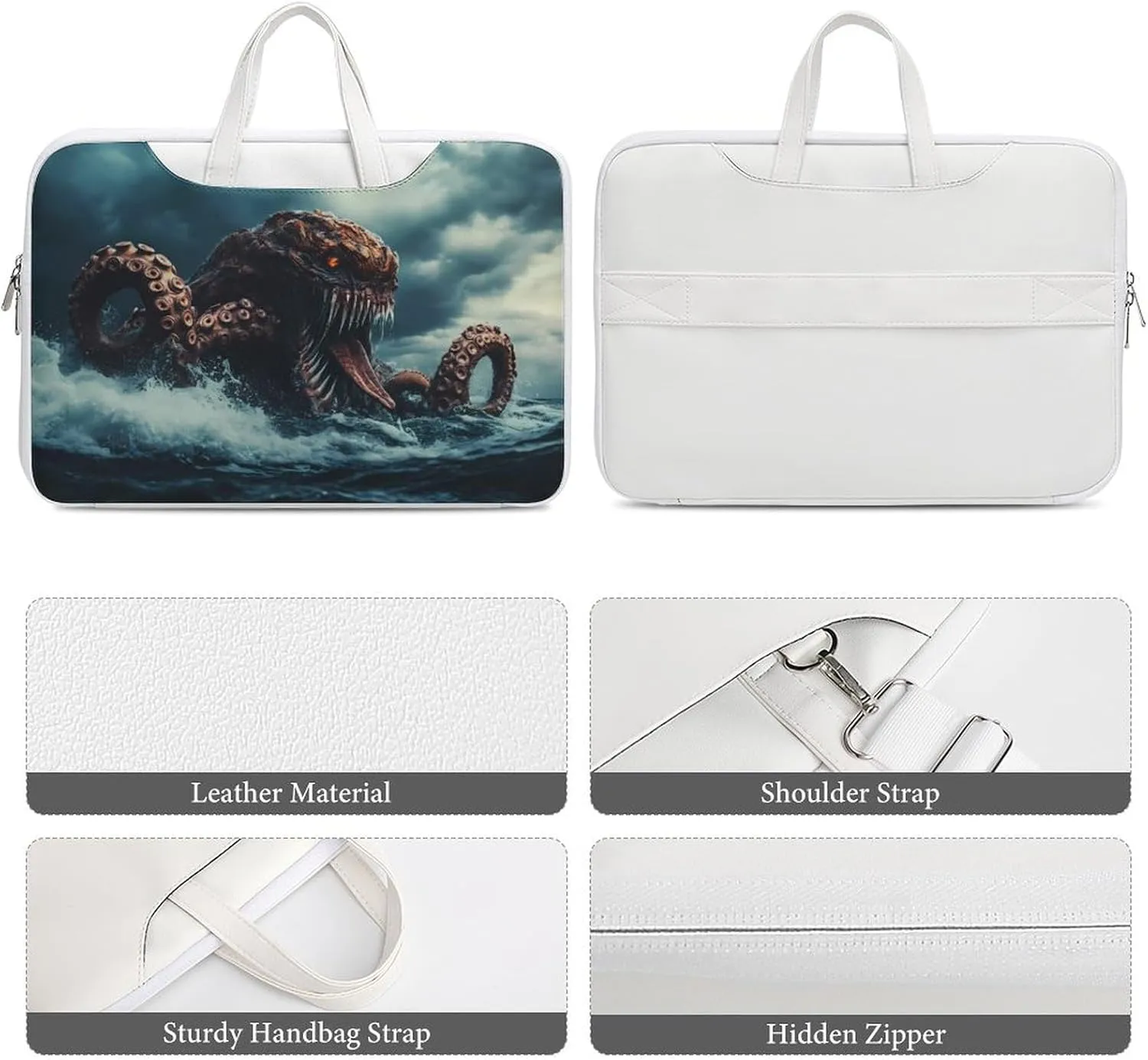 Sea Monster Monstrous Tentacles Leather Bag Laptop Case Slim Water Resistant Computer Bags with Handle Briefcase for Work
