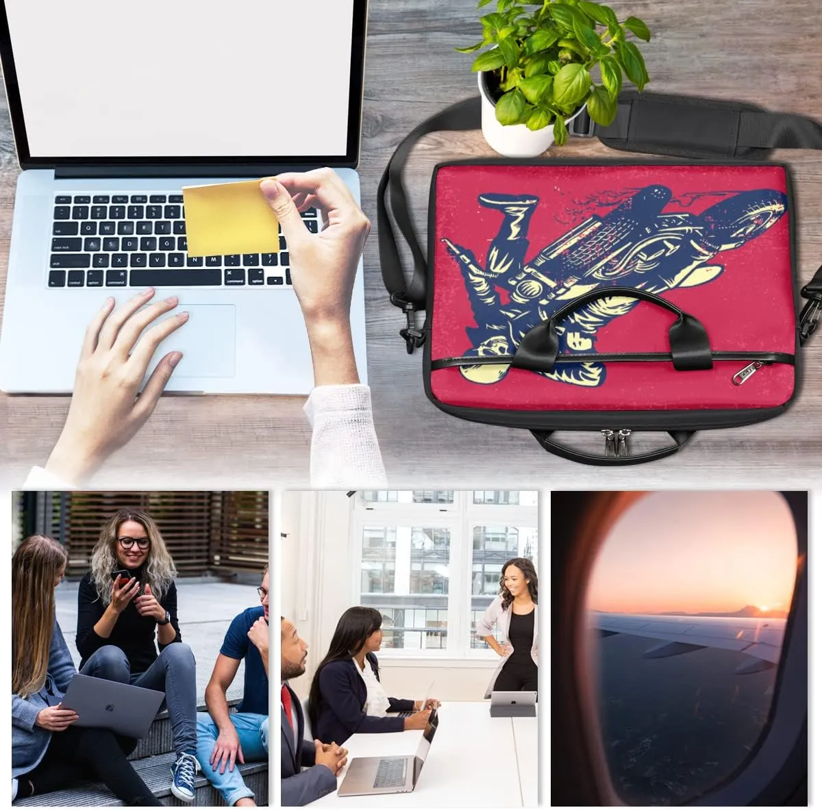 Skeleton Firelight Laptop Shoulder Messenger Bag Waterproof Laptop Briefcase Handle Padded Strap