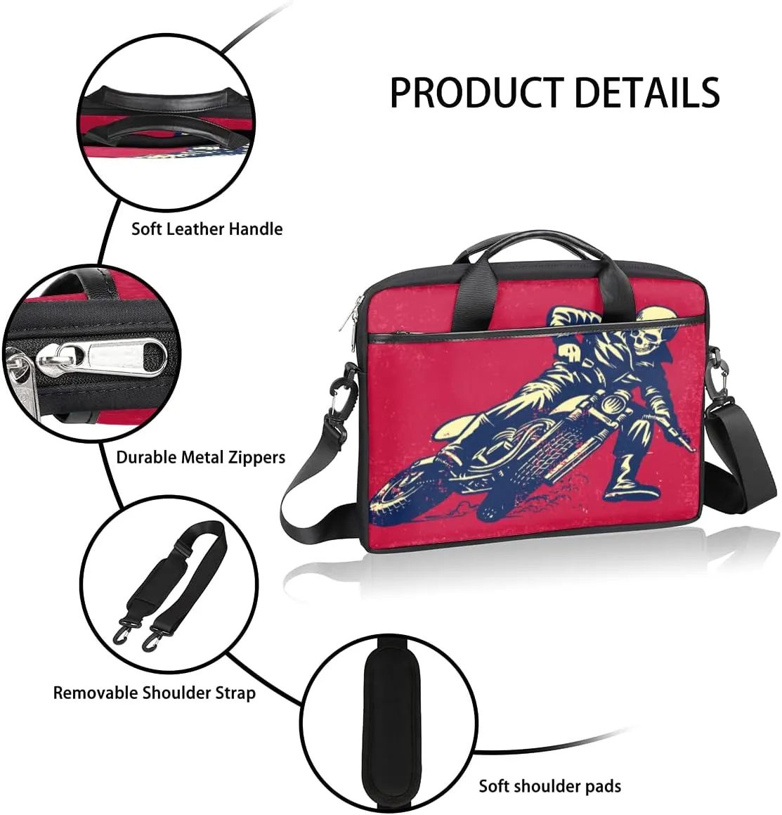 Skeleton Firelight Laptop Shoulder Messenger Bag Waterproof Laptop Briefcase Handle Padded Strap