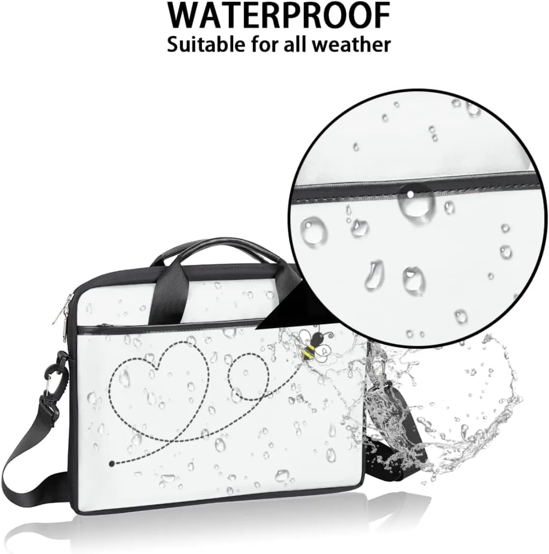Skeleton Hand With Ring White Black Laptop Shoulder Messenger Bag Waterproof Laptop Briefcase with Padded Strap