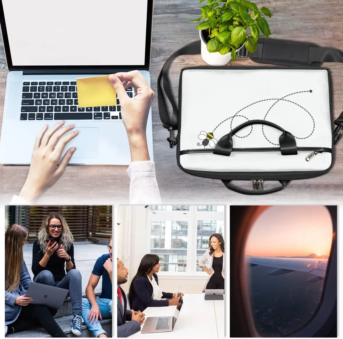 Skeleton Hand With Ring White Black Laptop Shoulder Messenger Bag Waterproof Laptop Briefcase with Padded Strap