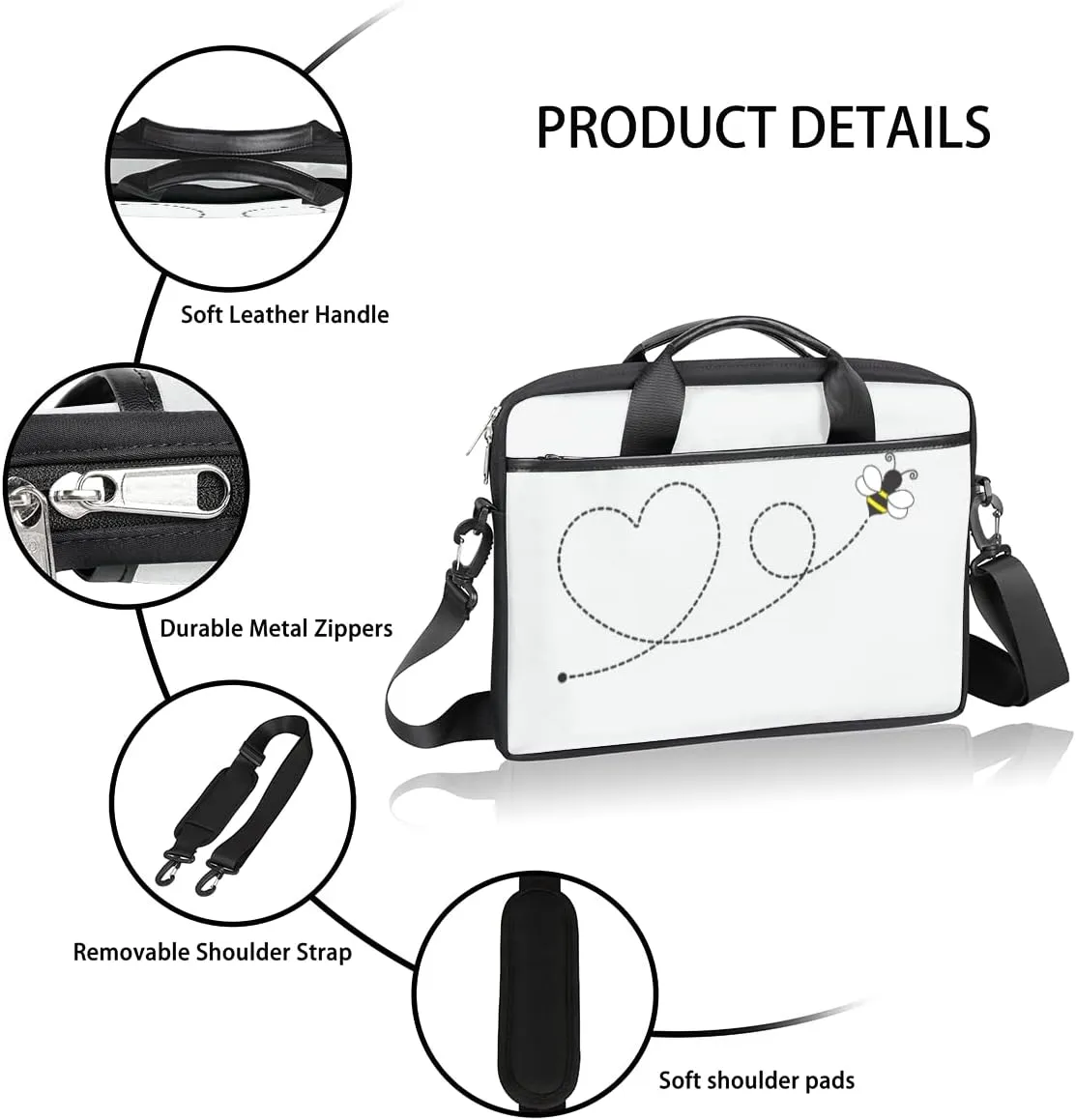 Skeleton Hand With Ring White Black Laptop Shoulder Messenger Bag Waterproof Laptop Briefcase with Padded Strap