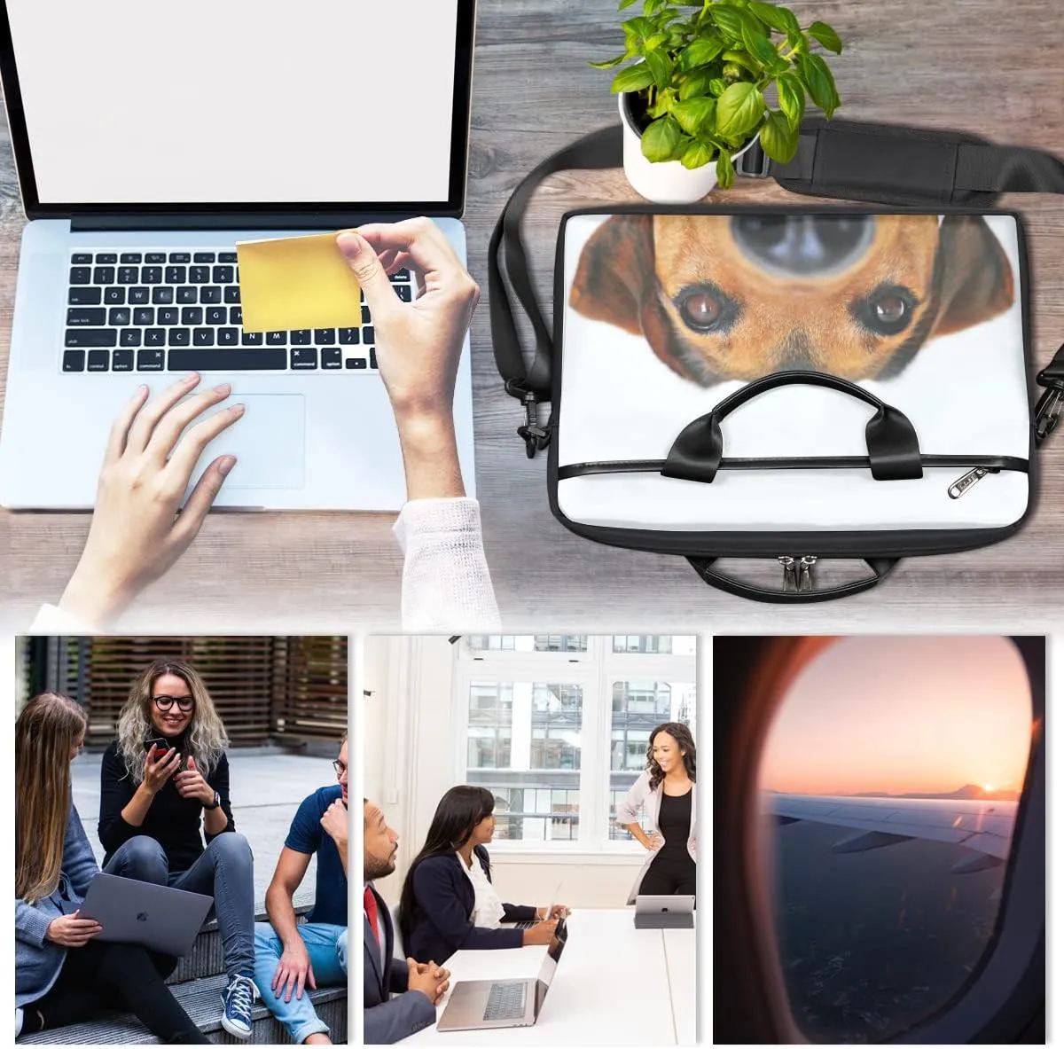 Skull Flower Design Laptop Shoulder Messenger Bag Waterproof Laptop Briefcase Handle Padded Strap