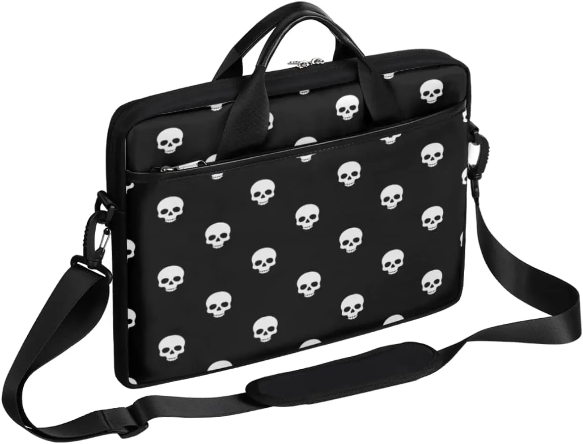 Small Skull Black Laptop Shoulder Messenger Bag Waterproof Laptop Briefcase with Handle and Padded Strap Case Sleeve for 13 13.3 14 15.6 Inch Laptop Case