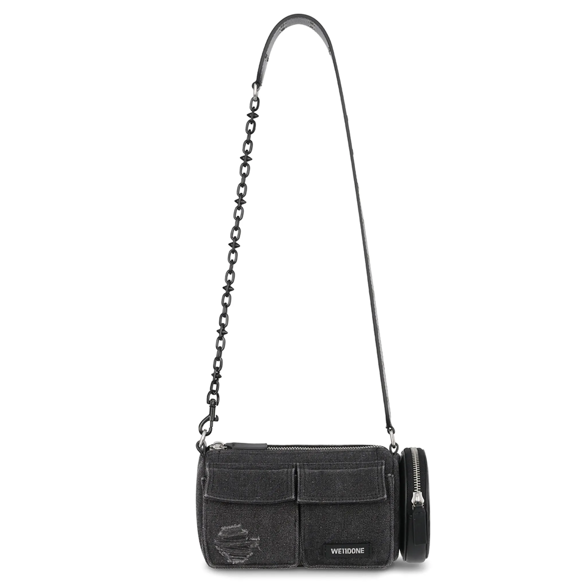 SMALL WASHED CANVAS CYLINDER BAG / BLACK