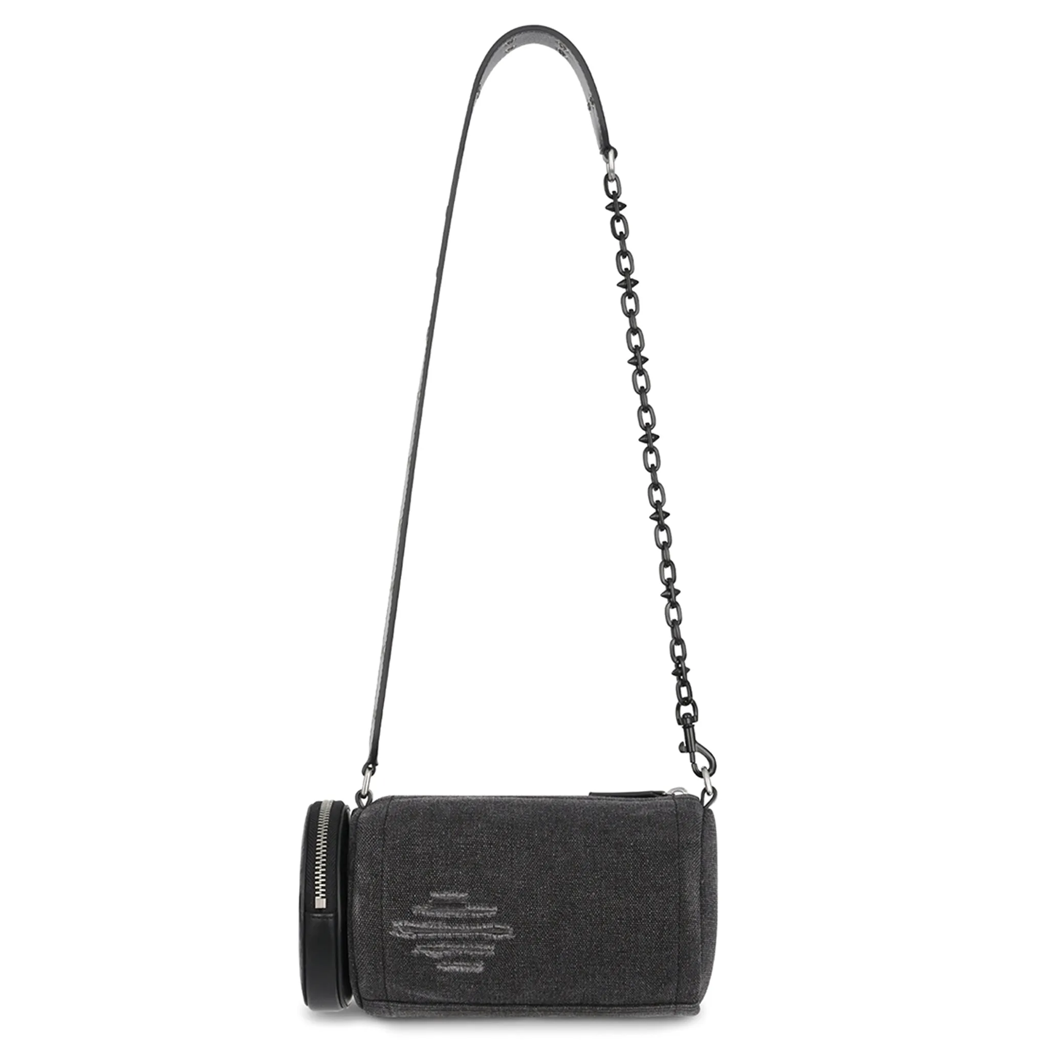 SMALL WASHED CANVAS CYLINDER BAG / BLACK