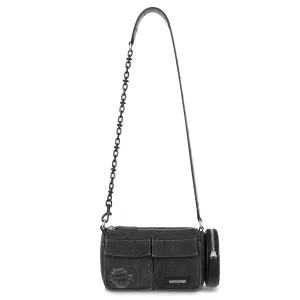 SMALL WASHED CANVAS CYLINDER BAG / BLACK