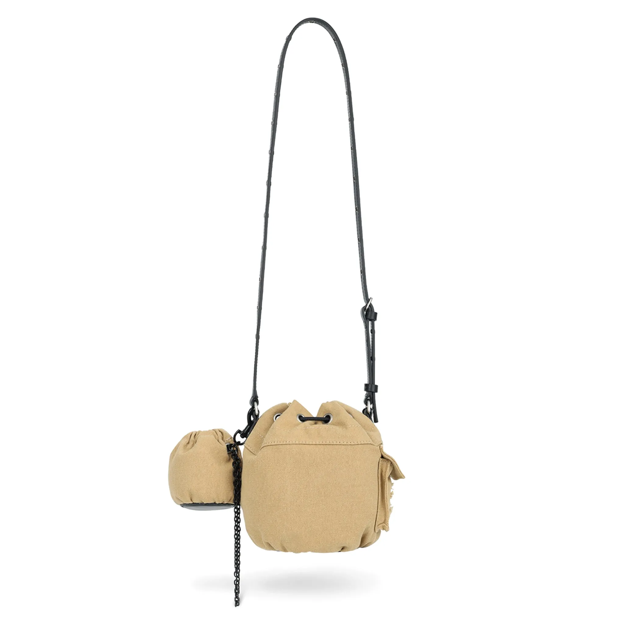 SMALL WASHED CANVAS DUMPLING BAG / BEIGE