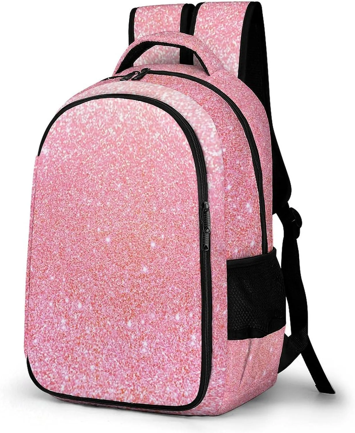 Sparkly Pink Glitter Large Travel Backpack Bling Bags Daypack Laptop Work Computer Hiking Back Packs with Multiple Pockets