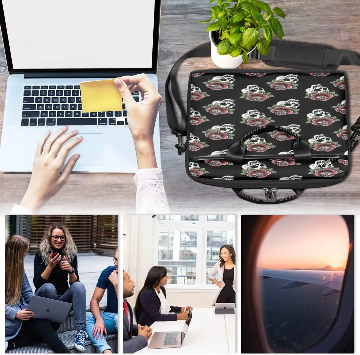 Square Cartoon Cow Laptop Shoulder Messenger Bag Waterproof Laptop Briefcase with Handle and Padded Strap Case Sleeve