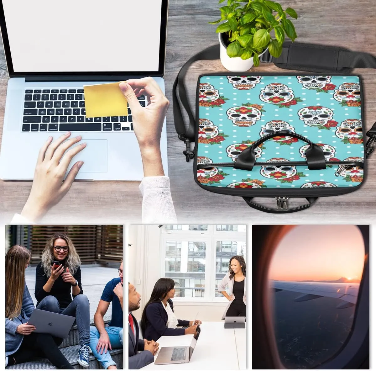 Square Cartoon Cow Laptop Shoulder Messenger Bag Waterproof Laptop Briefcase with Handle and Padded Strap Case Sleeve
