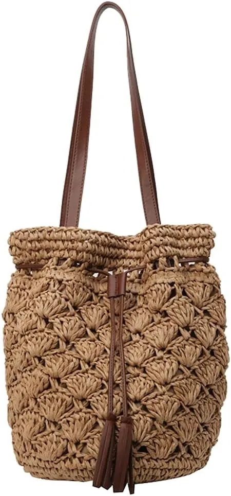 Straw Tote Bags for Women Woven Handbags for Women Handmade Bucket Bag Summer Beach Bag Hobo Bag Shoulder Bag 2024