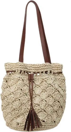 Straw Tote Bags for Women Woven Handbags for Women Handmade Bucket Bag Summer Beach Bag Hobo Bag Shoulder Bag 2024