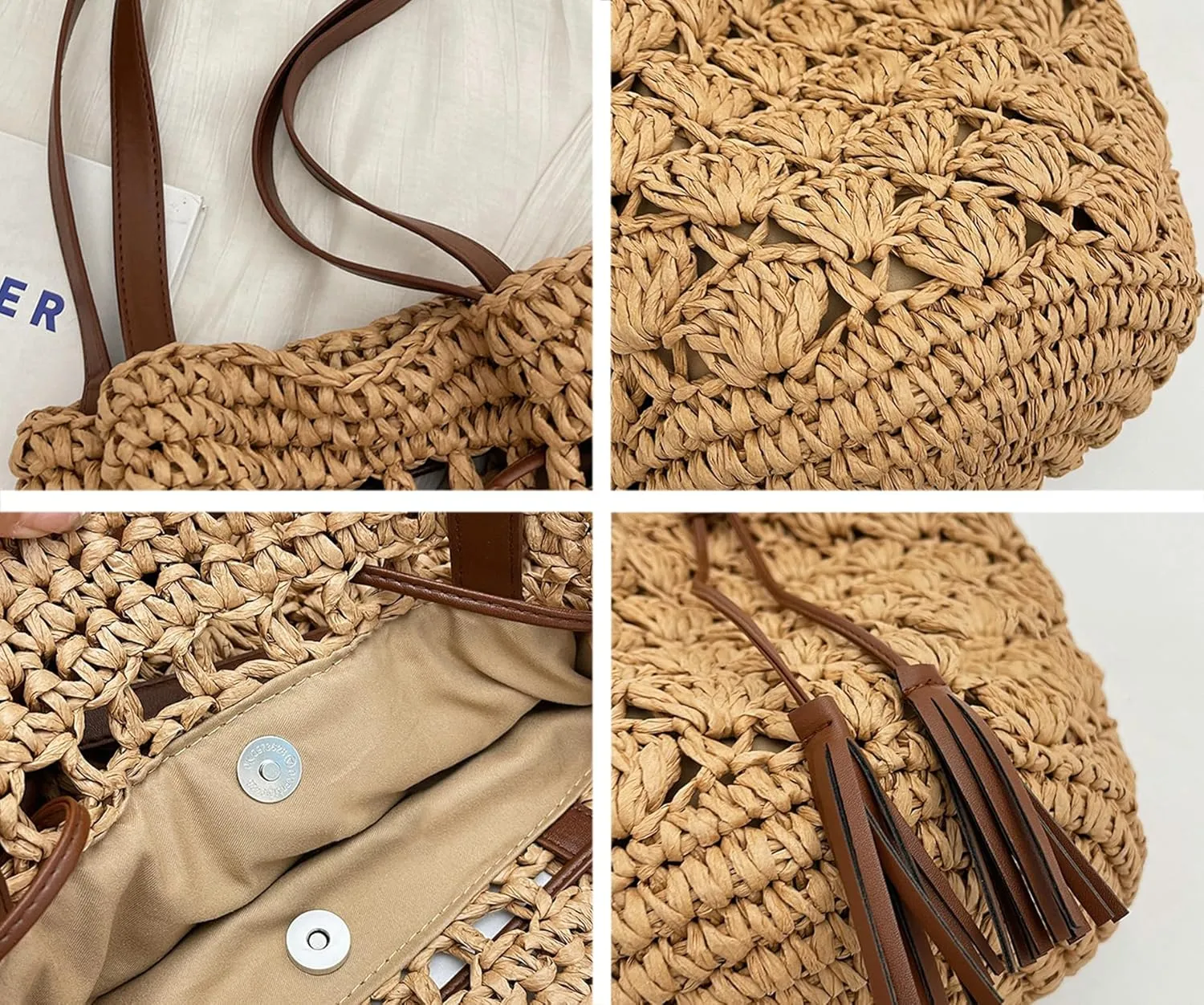 Straw Tote Bags for Women Woven Handbags for Women Handmade Bucket Bag Summer Beach Bag Hobo Bag Shoulder Bag 2024