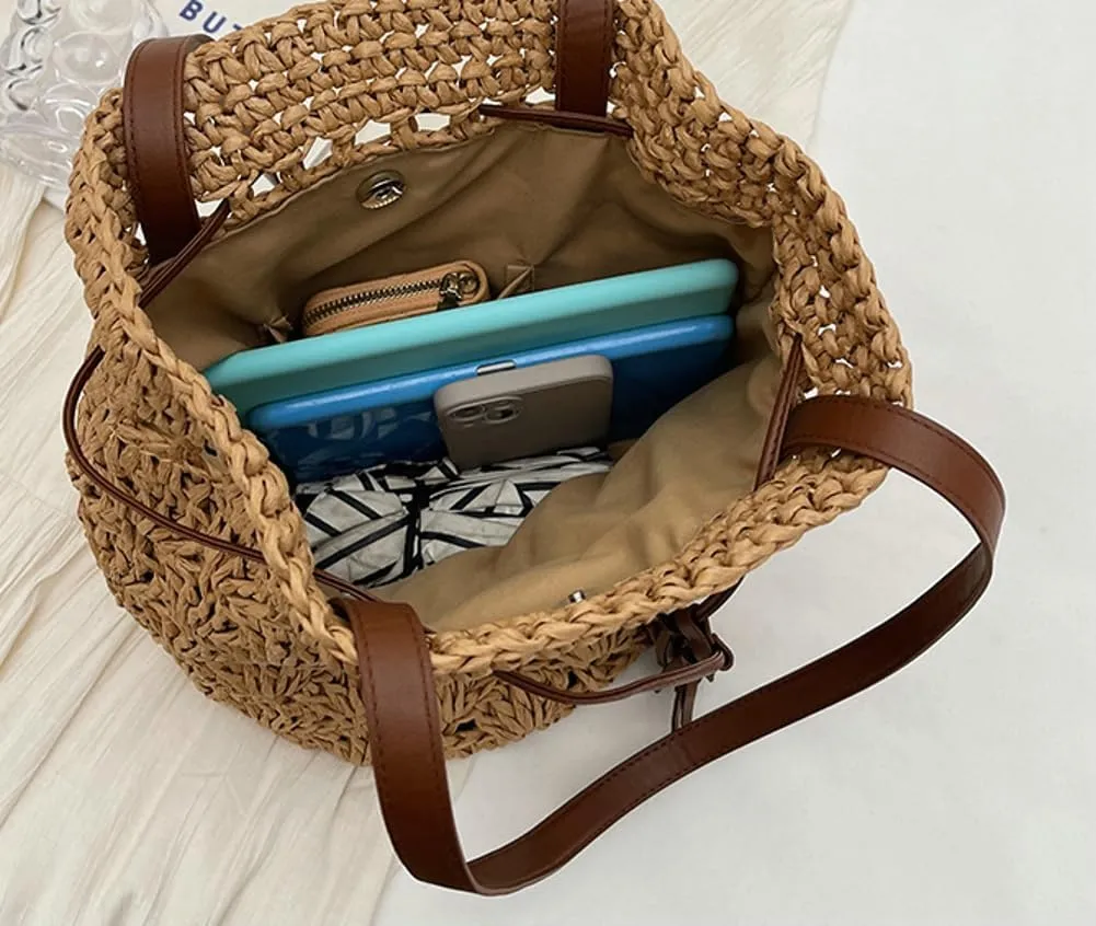 Straw Tote Bags for Women Woven Handbags for Women Handmade Bucket Bag Summer Beach Bag Hobo Bag Shoulder Bag 2024