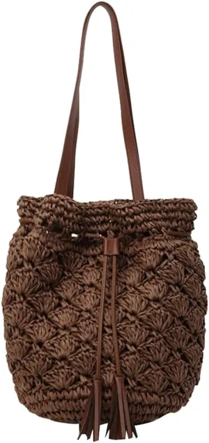 Straw Tote Bags for Women Woven Handbags for Women Handmade Bucket Bag Summer Beach Bag Hobo Bag Shoulder Bag 2024