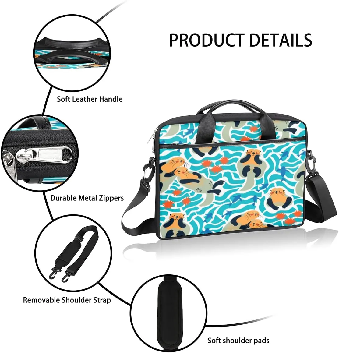 Strawberry Cherry Fruit Pattern Laptop Shoulder Messenger Bag Waterproof Laptop Briefcase Handle Padded Strap