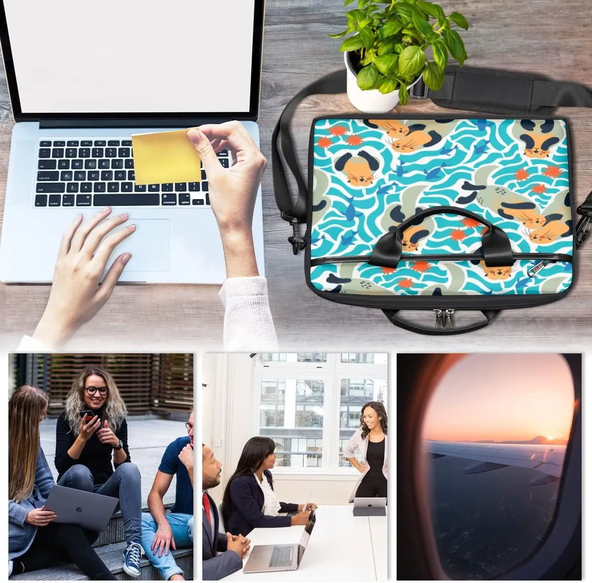 Strawberry Cherry Fruit Pattern Laptop Shoulder Messenger Bag Waterproof Laptop Briefcase Handle Padded Strap