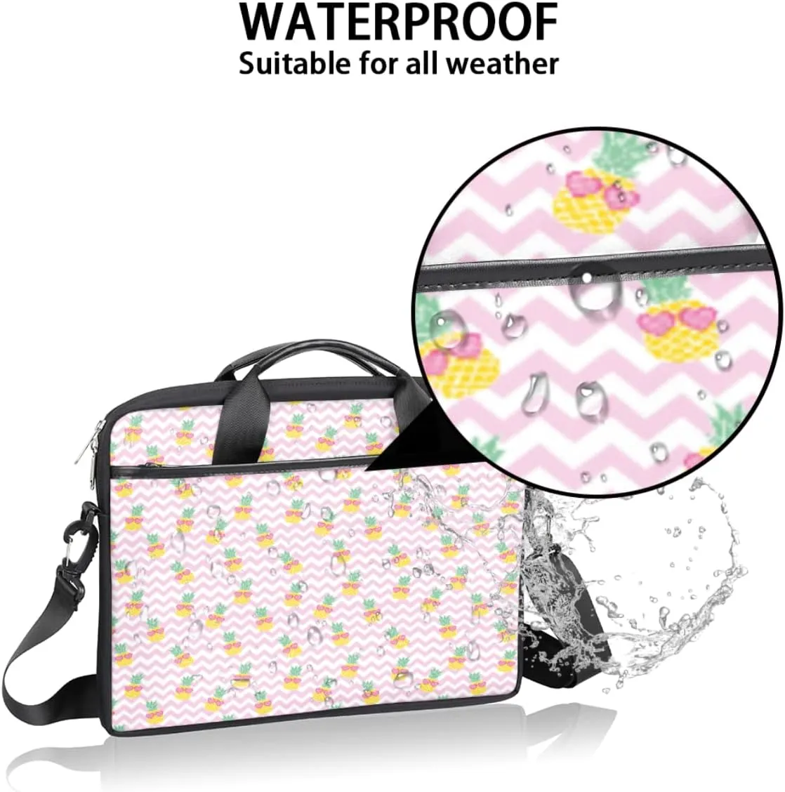 Strawberry Mushrooms Laptop Shoulder Messenger Bag Waterproof Laptop Briefcase Handle Padded Strap