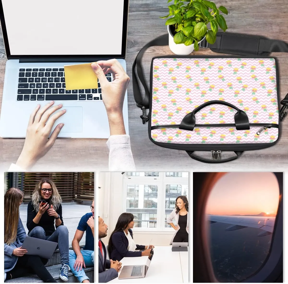 Strawberry Mushrooms Laptop Shoulder Messenger Bag Waterproof Laptop Briefcase Handle Padded Strap
