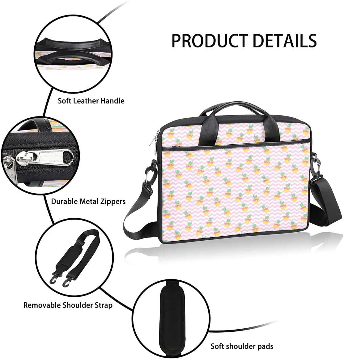 Strawberry Mushrooms Laptop Shoulder Messenger Bag Waterproof Laptop Briefcase Handle Padded Strap