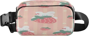 Strawberry Rabbit Pink Belt Bag for Women Men Fanny Pack Small Waist Pouch Crossbody Bags for Outdoor Hiking Running Travel