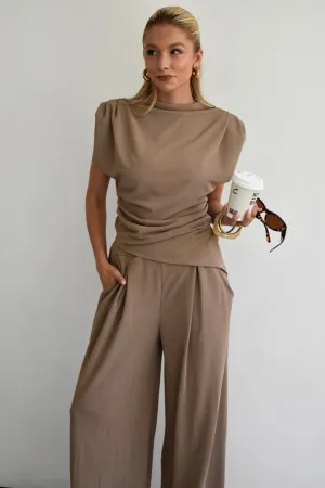 Structured Set top broek - Taupe
