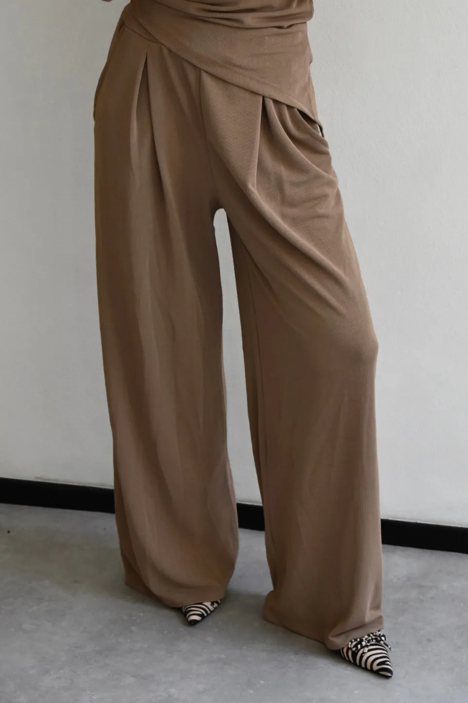 Structured Set top broek - Taupe