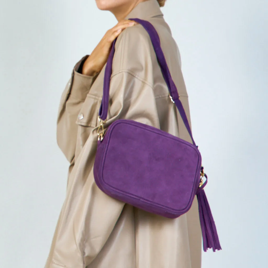 Suede crossbody bag with tassel wholesale