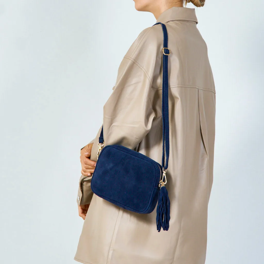 Suede crossbody bag with tassel wholesale