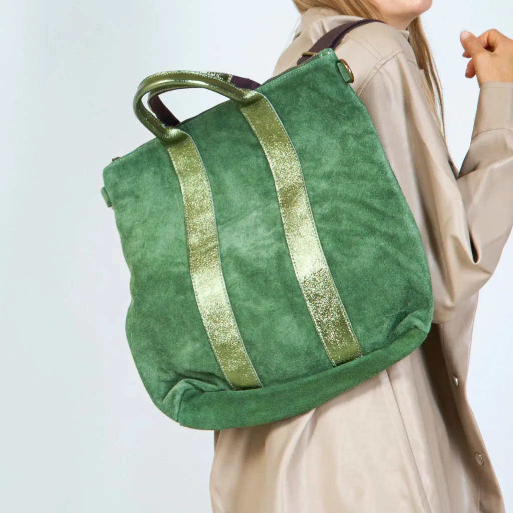 Suede tote bags with metallic straps wholesale